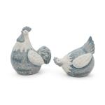 Poules en céramique gris bleu