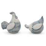 Poules en céramique gris bleu