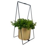 Pot de fleurs doré avec support triangulaire - 16,5 x 15,5 x 35 cm